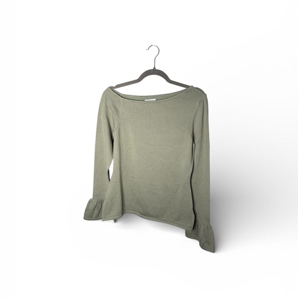 The Drop Olive Green Ribbed Asymmetrical Sweater Ruffle Sleeve Sz S